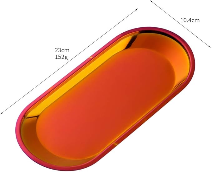 Buyer star Orange Red 2PCS 9inch Stainless Steel Oval Tray Fruit Trays Storage Tray Dish Plate Cosmetics Jewelry Decorative Organizer