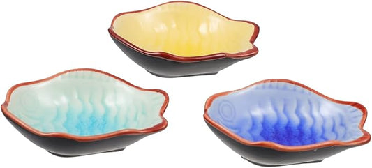 Garneck 3pcs Ceramic Sauce Dishes for Condiments Platters for Appetizers Seasoning Plates for Dipping Mustard Sauce Random Style
