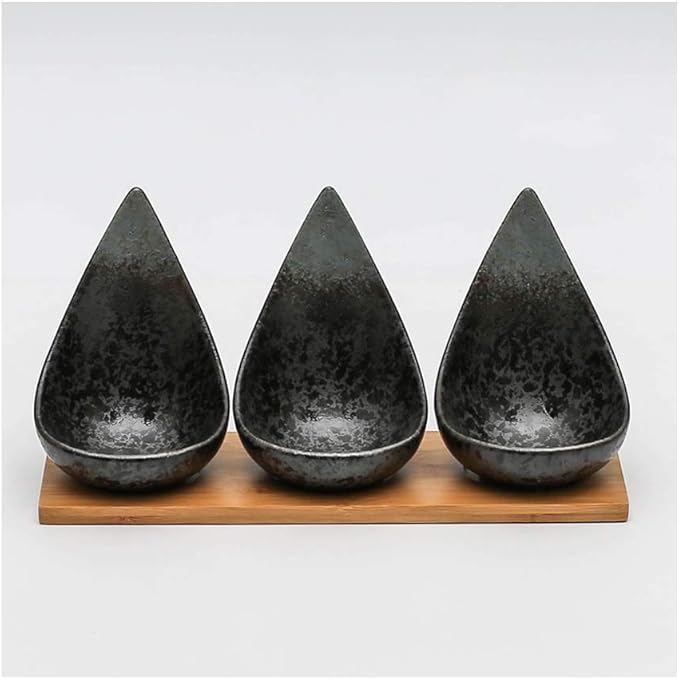 Appetizer Plates Dessert/Appetizer Tear Drop Shape Plate, Ceramic Sauce Dishes Plates Serving Saucers Bowl for Sushi Appetizer Japanese Style Dinnerware Set Snack Seasoni,B