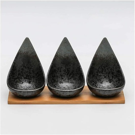 Appetizer Plates Dessert/Appetizer Tear Drop Shape Plate, Ceramic Sauce Dishes Plates Serving Saucers Bowl for Sushi Appetizer Japanese Style Dinnerware Set Snack Seasoni,B