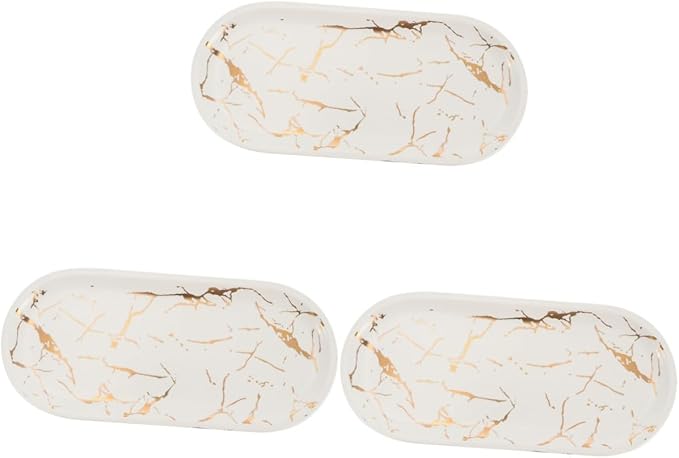 3 Pcs Marble Ceramic Plate Appetizer Serving Tray Dessert Plate Ceramic Marble Tray Restaurant Sushi Plate Ceramic Fruit Plate White Dinner Party Dressing Table Cosmetic Ceramics