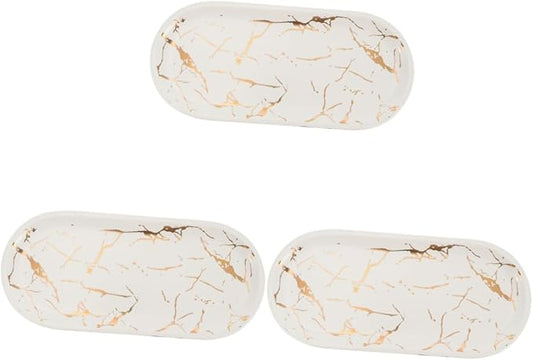 3 Pcs Marble Ceramic Plate Appetizer Serving Tray Dessert Plate Ceramic Marble Tray Restaurant Sushi Plate Ceramic Fruit Plate White Dinner Party Dressing Table Cosmetic Ceramics