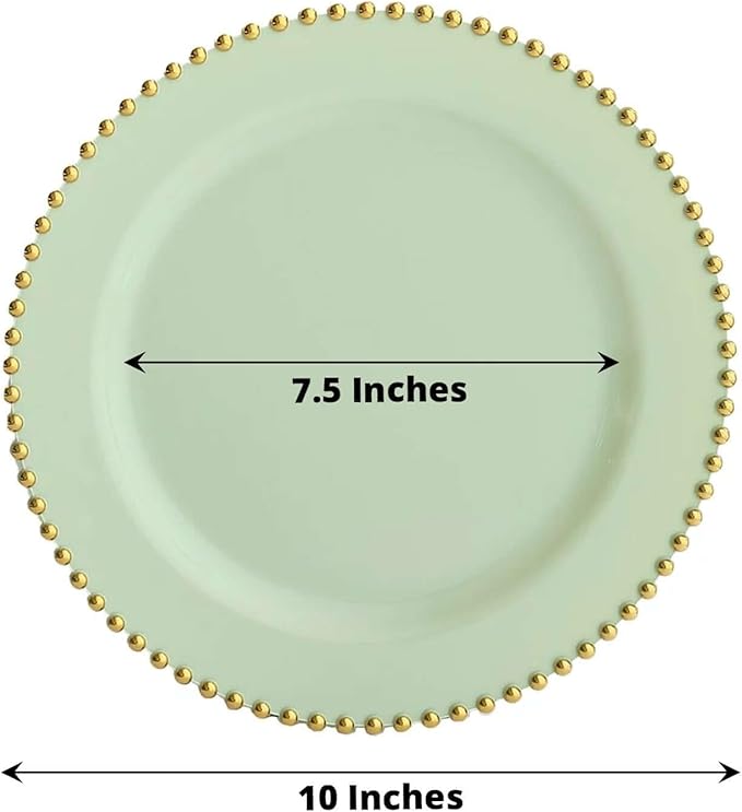 10" Dinner Plates - Set of 30 - Plastic Sage Green/Gold Round Disposable Plate Beaded Rim, Ideal for Decoration Party Wedding Bulk Events