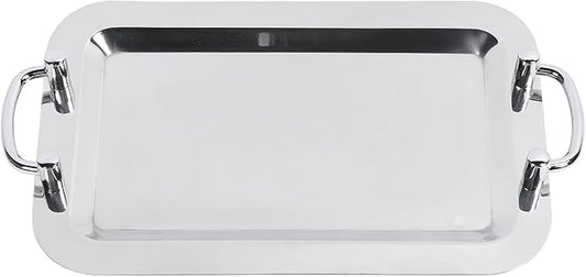 Serving Tray, Bright Mirror Finish Stainless Steel Buffet Plate, Serving Platters with Ergonomic Handle for Banquet Halls, Wedding Receptions (Rectangular (Length 16.9in))