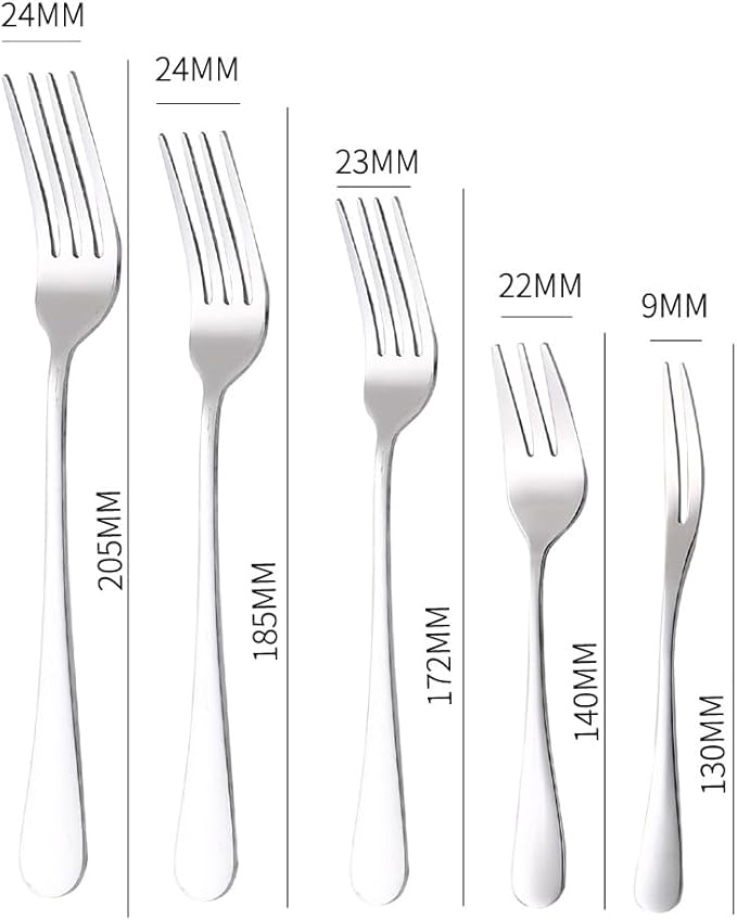 HornTide 6-Piece Dessert Forks Set 3 Tines Fruit Salad Fork Flatware Stainless Steel Mirror Polishing 5.5-Inch 14cm