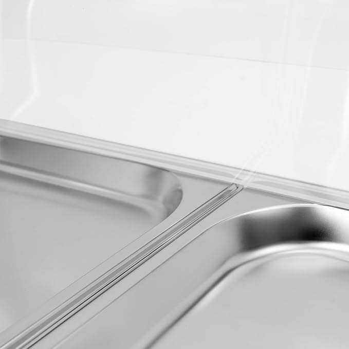 Silver Countertop Food Serving Display Container, 0.79Gal Stainless Steel Catering Supplies Buffet Display, Salad Fruit Trays Restaurant Containers with Lids (2 Pan-with 4 Non-slip Feet)