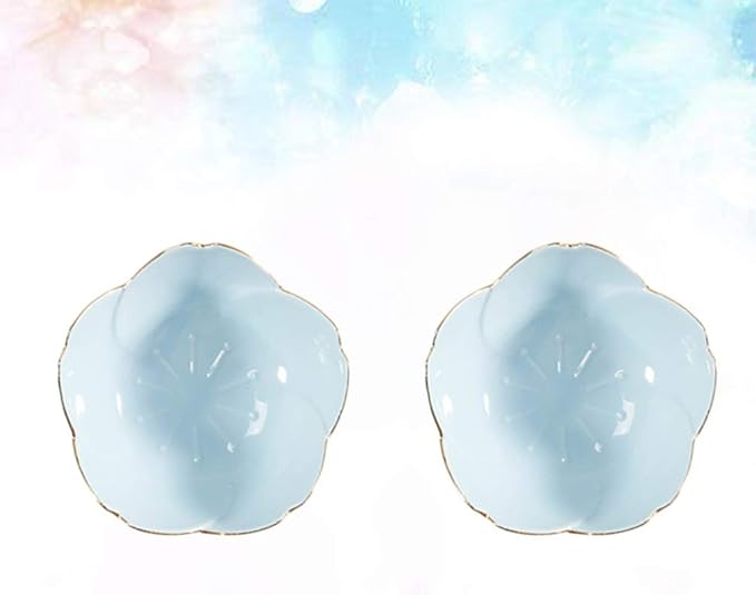 Soup Bowls, Rice Bowls, 2pcs Sauce Dishes Ceramic Seasoning Dipping Bowl Flower Shape Sushi Soy Dipping Bowl Appetizer Plates Serving Dish for Kitchen Home (Blue) Sushi Plates ( Color : Blue , Size :