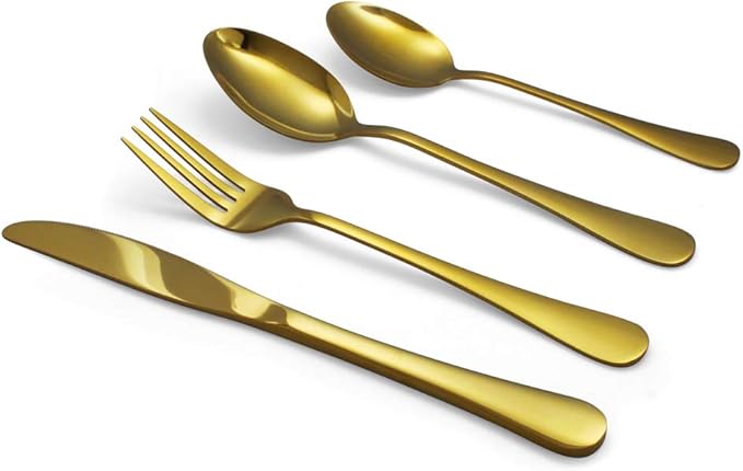 Elyon Tableware 16-piece Gold Flatware, Stainless Steel Silverware Set, Reflective Mirror Finish Cutlery Set, Reusable Dishwasher Safe, Service For 4