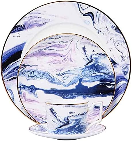 Elegant Dinnerware Set Dinner Plates Bowls Set Fine Bone China Porcelain Dinnerware Set Service For 1, White Blue Luxurious Tableware Sets,C