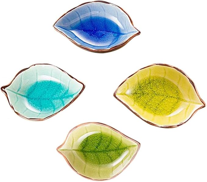 4pcs Ceramic Sauce Dishes Mini Leaf Shape Seasoning Dishes Sushi Dipping Bowl Saucers Bowl Appetizer Plates
