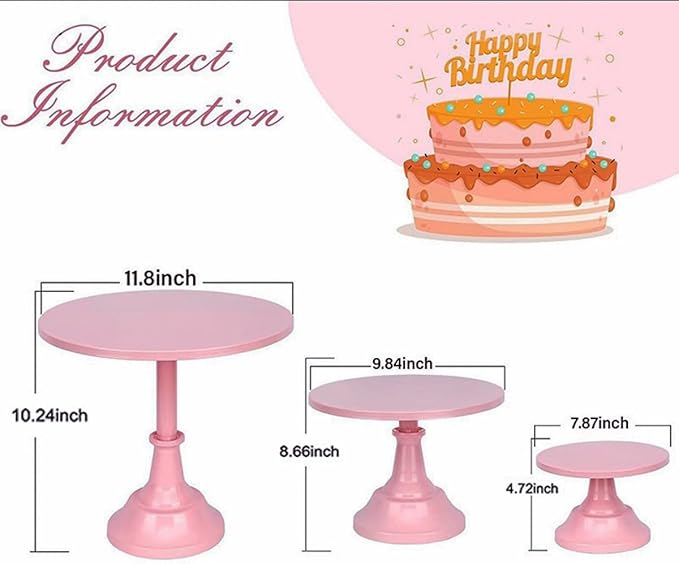 3 Pcs Metal Cake Stand Set 8/10/12 inch Dessert Table Display Perfect for Baby Shower Wedding Birthday(Pink)