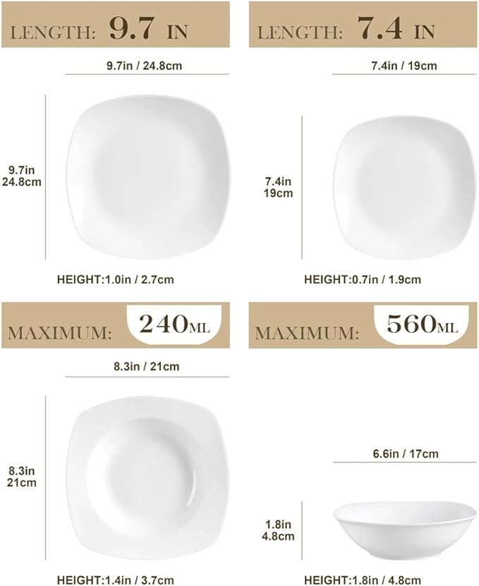 18 Pieces of Whites Porcelains Platse Set withs Soups Plate Tableware Set Service