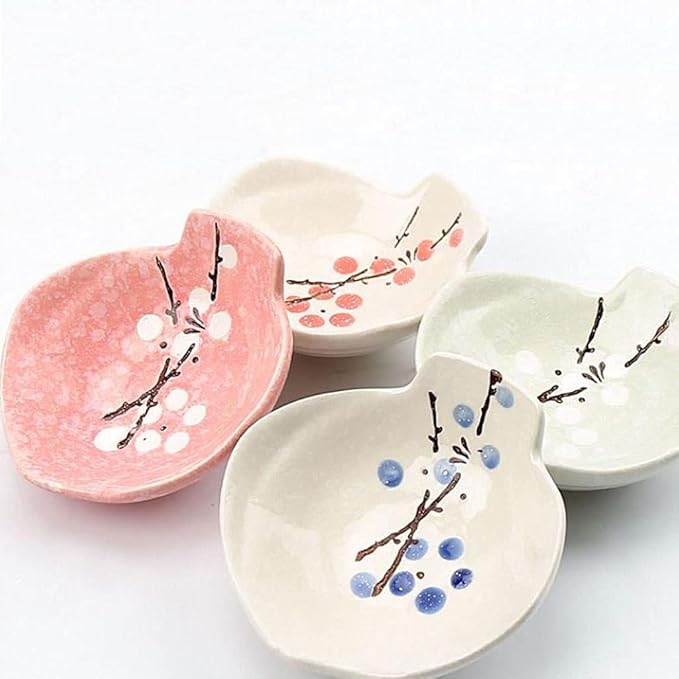 Appetizer Bowls Ceramic Plum Blossom Sauce Dish Sushi Dipping Bowls Appetizer Plates Porcelain Serving Dish Seasoning Dishes (set Of 4) Salad Bowls
