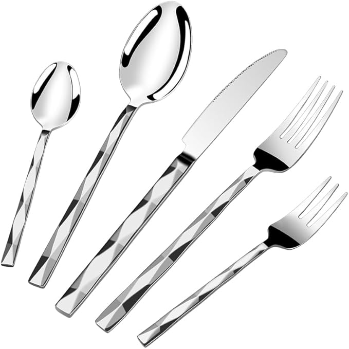 Silverware Set for 4, 20 Piece Heavy Duty Stainless Steel Serving Flatware Utensils Set, Mirror Finish, Elegant & Durable, Modern Design Dishwasher Safe Cutlery Set for Home Wedding Housewarming