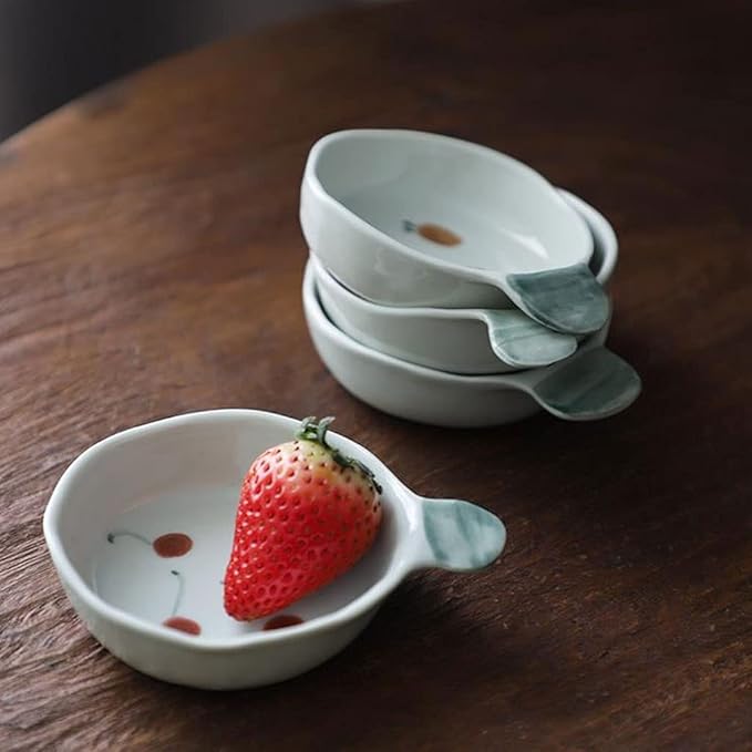 Dipping Sauce Dish Dipping Bowl Appetizer Plates Japanese Style Sauce Dishes Ceramic Hand Painted Seasoning Dishes with Short Handle Vinegar Ketchup Dipping Bowls Mini Appetizer Sushi Serving Dishes D