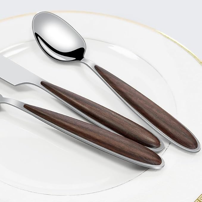 Stainless Steel Flatware serving set,Home Kitchen Eating Tableware Set,Dishwasher Safe,For Home Kitchen Restaurant Hote 5/20/30/40 Piece Stainless Steel Cutlery Steak Knife, Fork And Spoon Set Wood Gr