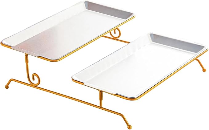 Fruit Tray Dessert Tray Serving Dish Two Layer Platter Organizer Iron Construction Modern Design Suitable for Gift Giving Dining Table Event, Silver