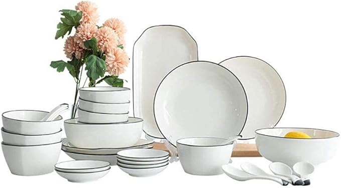 Elegant Dishes Plate Bowl Set,29 Pieces White Ceramics Dinner Sets