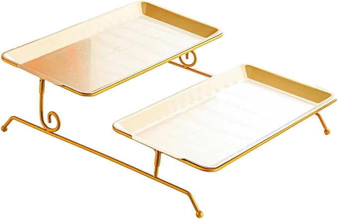 Fruit Tray Dessert Tray Serving Dish Two Layer Platter Organizer Iron Construction Modern Design Suitable for Gift Giving Dining Table Event, Gold