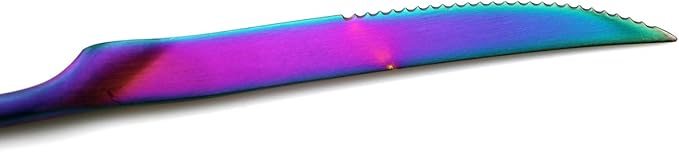 JASHII 18/10 Stainless Steel 8 Piece Matte Finish Rainbow Serrated Steak Knife Colorful Serving Black Utensil Set