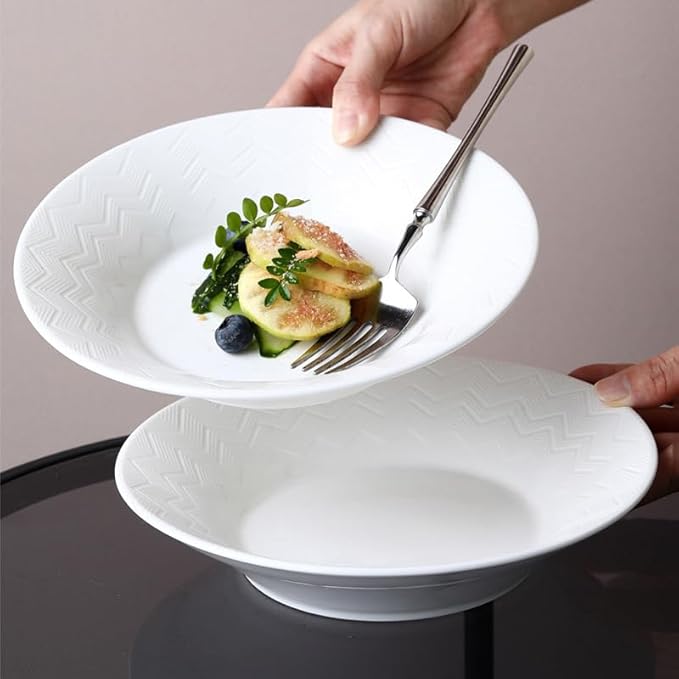 White 8" 9" Porcelain Tableware Plate Noodel Bowl Ceramic dinnerware For Home Family Party Weeding Restaurant And Kitchen Use (9" Plate Pack of 2)