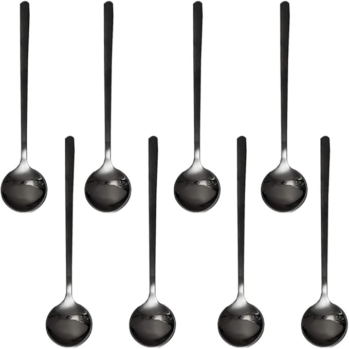 Pack of 8, Black Stainless Steel Espresso Spoons, findTop Mini Teaspoons Set for Coffee Sugar Dessert Cake Ice Cream Soup Antipasto Cappuccino, 5.3 Inch