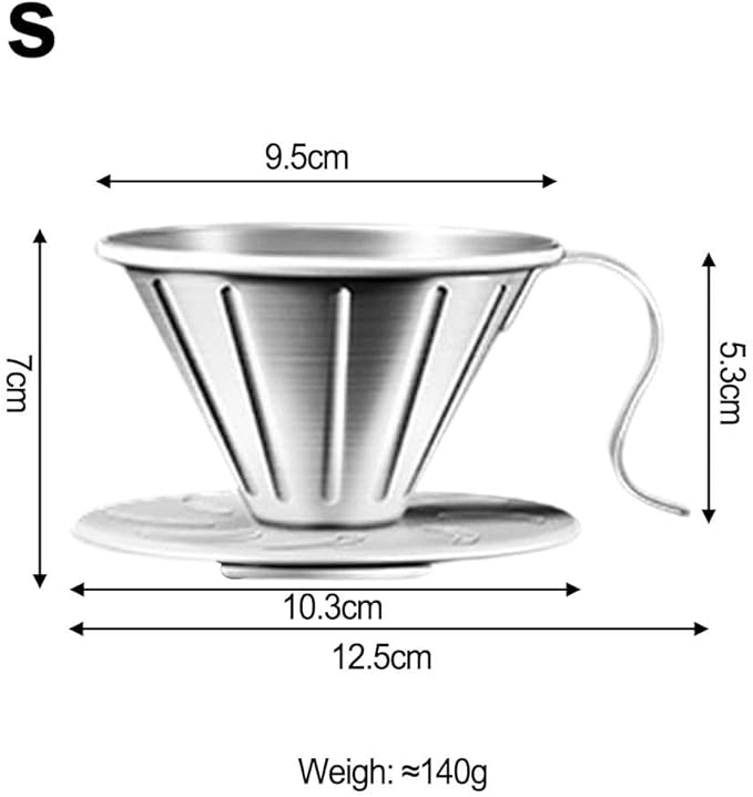 Stainless Steel Coffee Dripper with Holder, 304 Grade Filter Cup for Pour Over Coffee, Versatile Strainer for Home and Camping(S)
