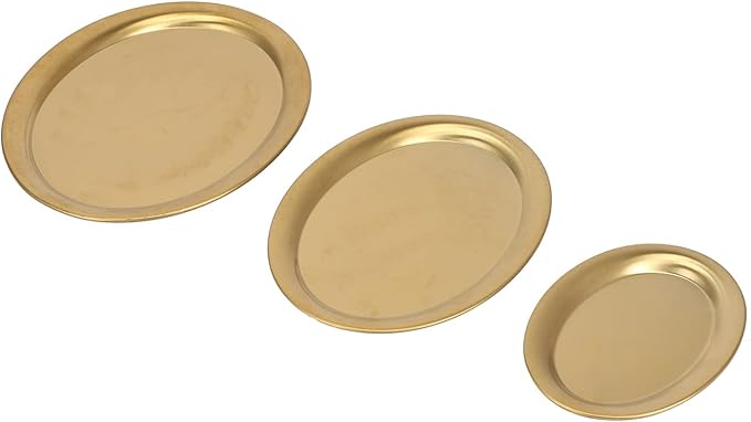 Stainless Steel Serving Platter Set, Silver Tray Mirror Finish, 3pcs Assorted Sizes - Durable 304 Steel, Easy to Clean, Versatile Display and Serving Use (Gold)