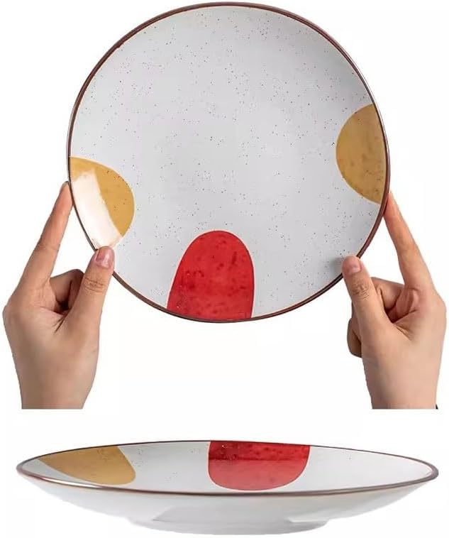 FEELIN Modern Large Dinner Plates Japanese Ceramic Plate Home Dish Plate Rice Bowl Retro Shallow Plate Steak Plate Dinner Plate Soup Bowl Stackable Dinner Plates(Color:C)