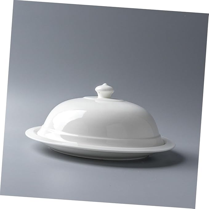 Cabilock Ceramic Steak Plate with Dome Lid French Style Shallow Serving Dish for Desserts Snacks and Pasta for Kitchen Tableware and Dinner Parties