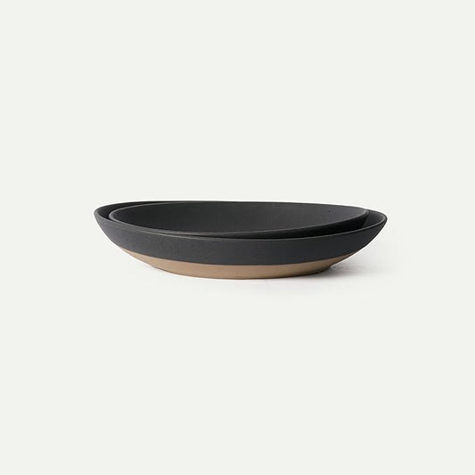 MORA Jumbo and Large Serving Dishes Set of 2, 13 inch and 12 inch Ceramic Pottery Oval Platters - Microwave, Oven and Dishwasher Safe - Liquorice
