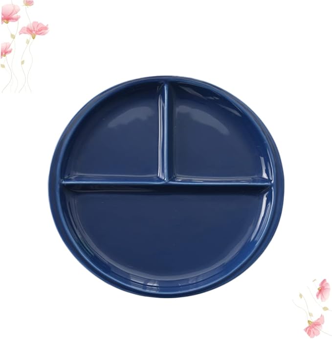 Divided Porcelain Plate with Three Compartments Round Ceramic Dish for Breakfast Steak and Fruit Simple Design for Home Decor and Daily Use