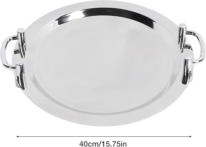 Stainless Steel Serving Tray,Mirrored Silver Tray Bright Mirror Finish Serving Tray with Handle for Hotel Restaurant Banquet Wedding - Elegant and Durable Platter (Round (Diameter 15.7in))