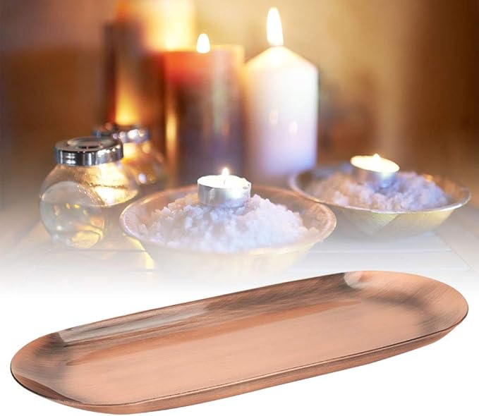 Oval Metal Trays, 9 x 7inch Stainless Steel Decorative Tray Serving Plate Vanity Trays Bathroom Candle Trays Fruit Snacks Tray Red Copper
