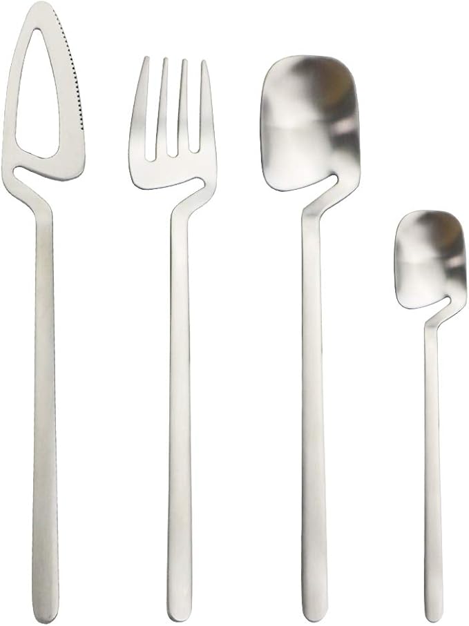 18/10 Stain Multicolor Flatware Serving Set Silverware Set 304 Stainless Steel Flatware Cutlery Set| 4-Piece Adaline Royal Modern Matte Finish|Christmas Birthday Wedding Gift (Rainbow)