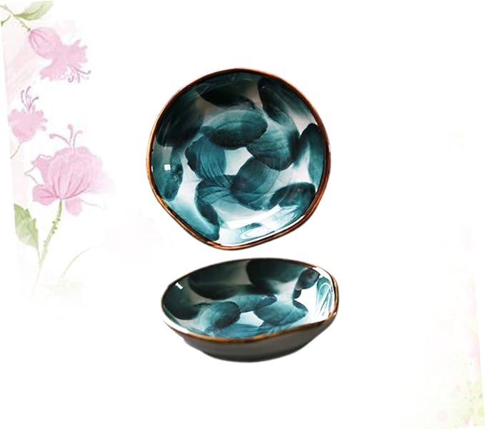 2pcs Retro Handpainted Ceramic Plate Small Dish for Chips Dip Seasoning Tray Appetizer Plate Sauce