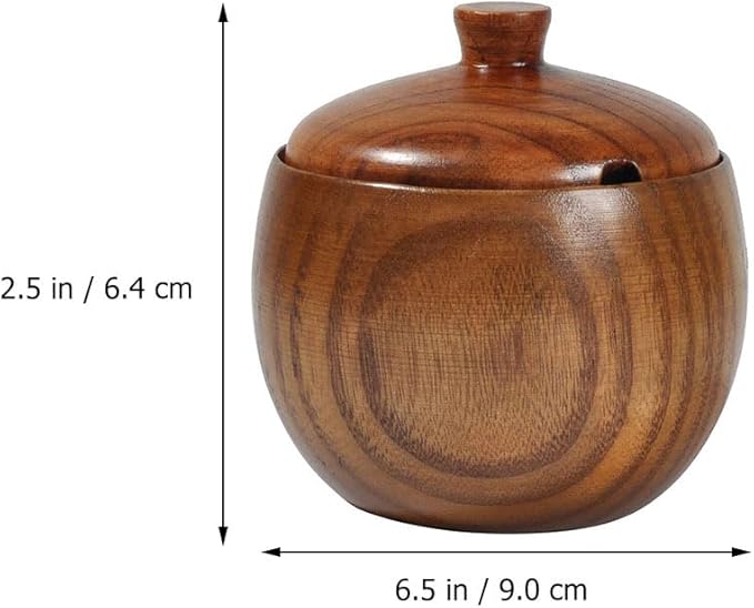 Zerodeko Solid Wood Seasoning Jar with Spoon Wooden Spice Jar with Lid Kitchen Condiment Holder for Table Ceramic Food Container for Salt Truffle and Spices