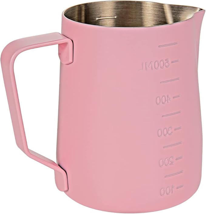 Espresso Steaming Pitcher 600ml, Milk Frothing Pitcher Stainless Steel With Measurement, Milk Frothing Cup, Coffee Jug, Latte Art, Pink