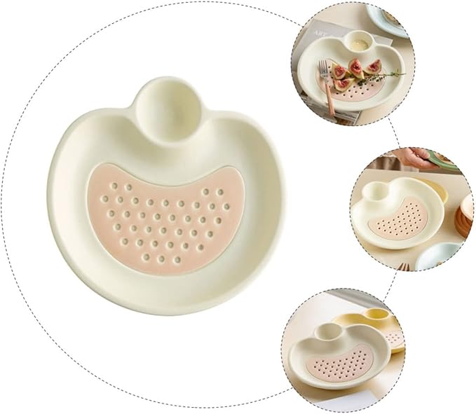 Healifty Draining Design Ceramic Plate Dumpling Dipping Dish Sauce Compartment Multi-purpose Serving Tray