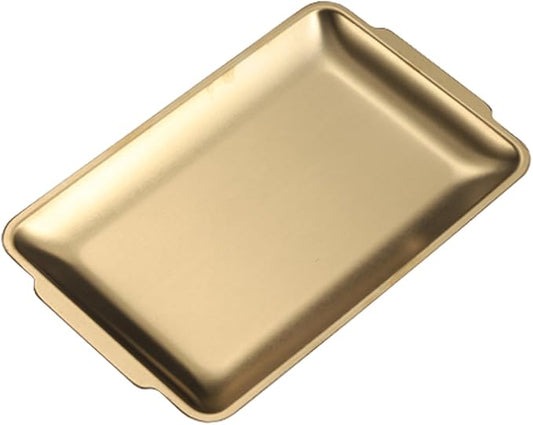Baking Sheet, Sheet Pans for Baking Stainless Steel, Rectangle Metal Serving Tray with Handles for Dining, Party, Buffet, Dishwasher(Gold,22 * 13.7cm/9 * 5.4in)