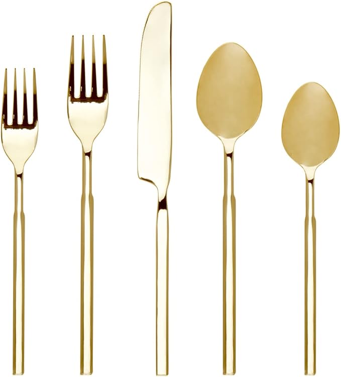 Godinger Flatware Set Cubit Mirror Gold Cutlery - 20 Piece Set
