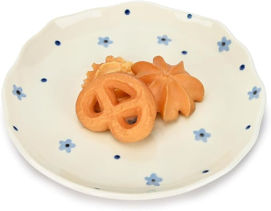 Koythin Ceramic Dessert Plates, Cute Fruits Dinner Plate, Creative Plates Design, Printed Flowers Dinnerware for Office and Home, Kitchen Plates for Desserts (Dot Blue Flower)