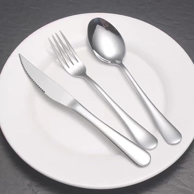 12 Pcs Flatware Cutlery Set for 4 Stainless Steel Serving Utensils Set for Parties Silver Large Flatware Spoons Forks Dinner Knives for Home Restaurant Wedding