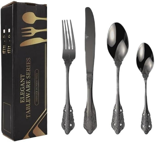 Stainless Steel Flatware serving set,Home Kitchen Eating Tableware Set,Dishwasher Safe,For Home Kitchen Restaurant Hote 4/16/24/32/40/48pcs 304 Embossed Palace Stainless Steel Cutlery Set Thickened St