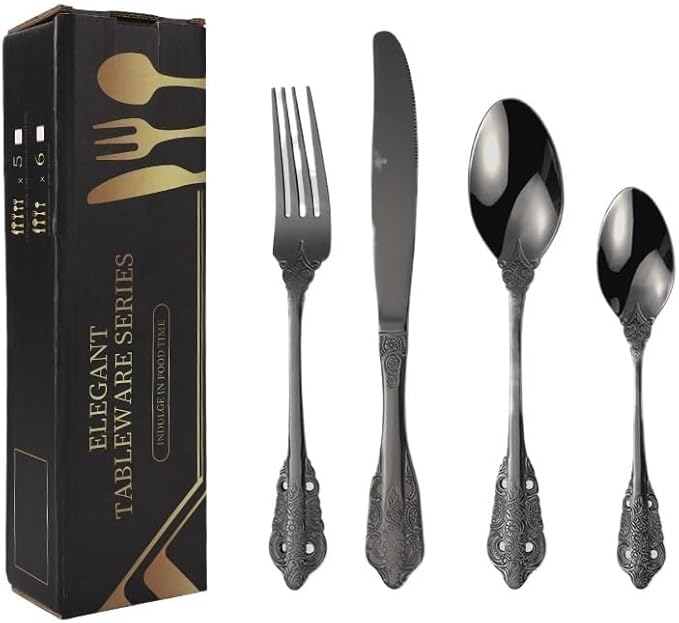 Stainless Steel Flatware serving set,Home Kitchen Eating Tableware Set,Dishwasher Safe,For Home Kitchen Restaurant Hote 4/16/24/32/40/48pcs 304 Embossed Palace Stainless Steel Cutlery Set Thickened St