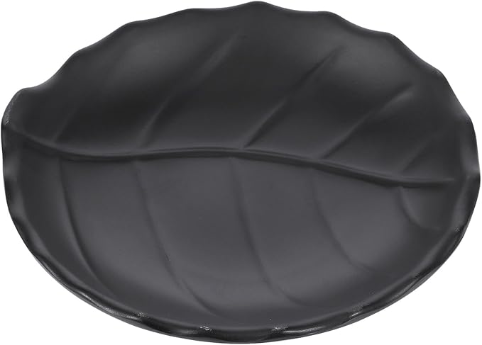 COHEALI Leaf Pattern Snack Plate Japanese Style Dessert Salad Appetizer Plate Black Ceramic Household Tableware for Serving Snacks and Sauces