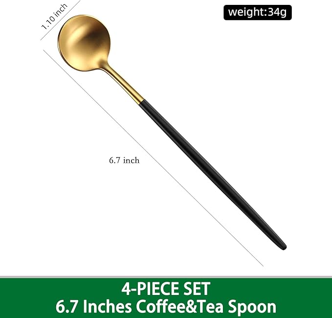 4 PCs 6.7 Inches Brush Gold Stainless Steel 304 Iced Tea Spoons With Black Handle,Long Handle Coffee Stirring Spoon,SS18/10 Matte Gold Black Handle Teaspoons