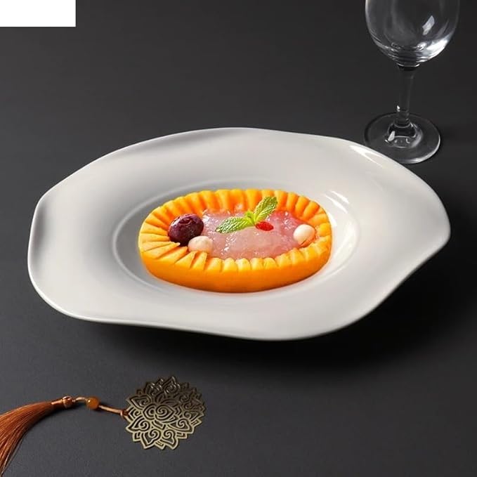 Kitchen Plates Ceramic Dinner Plate Irregular Shape Pasta Sushi Steak Plate Simple Restaurant Solid Color Tableware Dessert Tray Cooking Dishes Cold Dish Plate Restaurant Plates(A 12.5 inch)