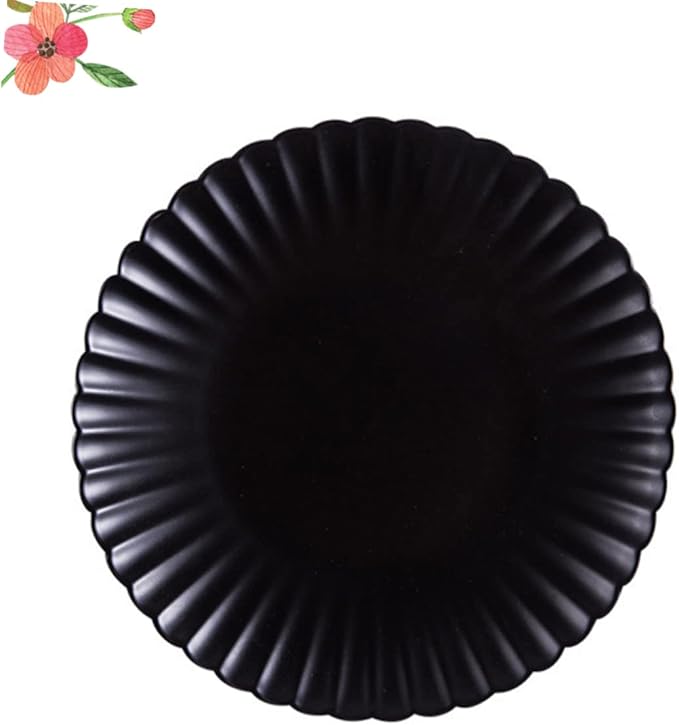 ABOOFAN Chrysanthemum Ceramics Plate Elegant Black Snack Dish for Serving Desserts Sushi and Fruits Matte Finish Dinnerware for Home and Kitchen Use