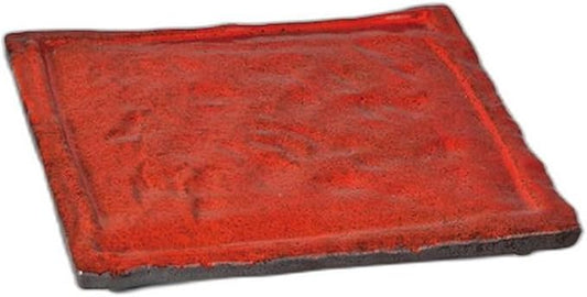 Red and Black Charcoal Square Plate, Small [8.1 x 8.0 x 1.0 inches (20.5 x 20.3 x 2.5 cm) | Appetizer Plate, Setomonohonpo